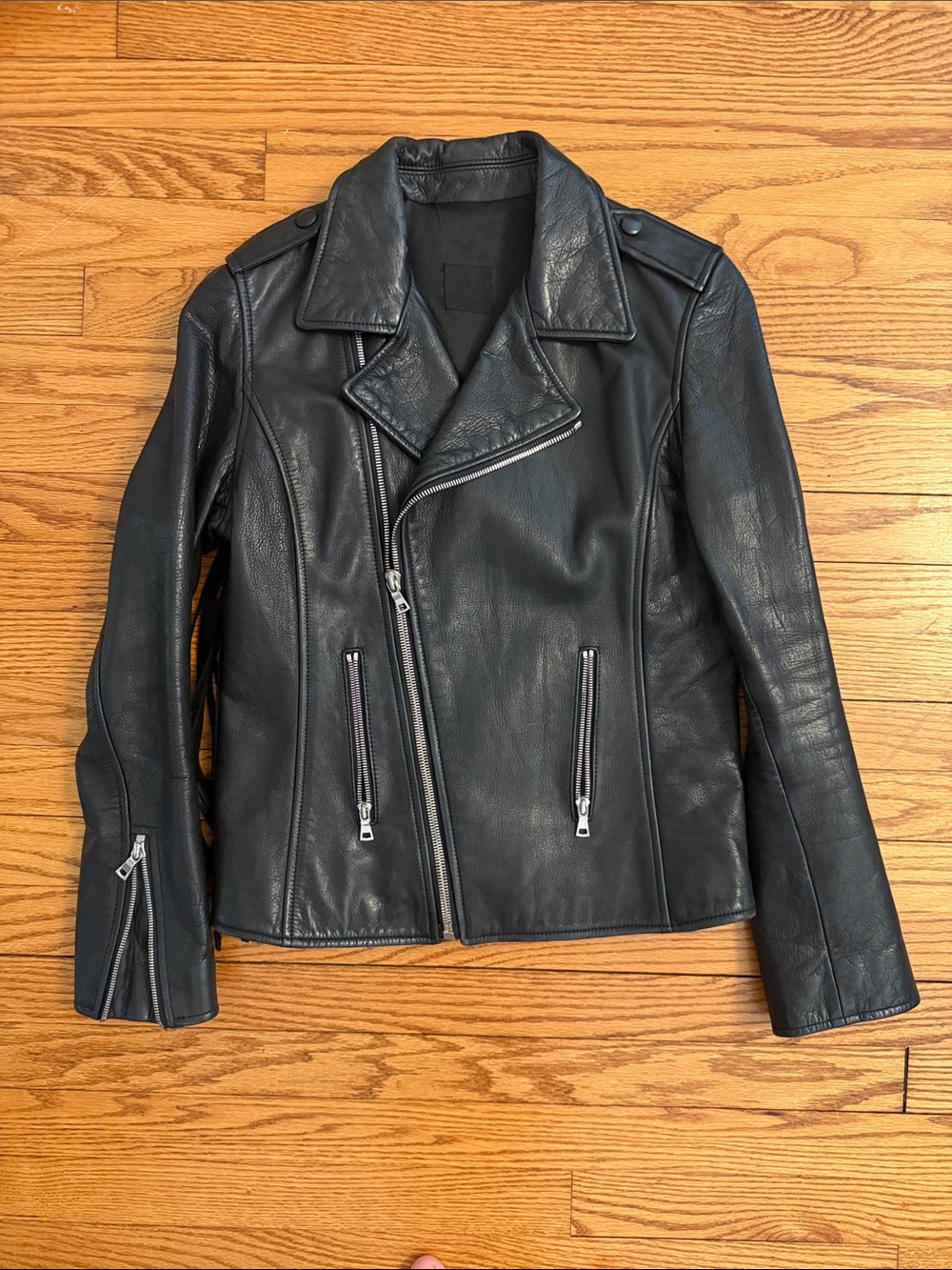 RtA Black Leather Morrison fringe jacket size small (fits xs)